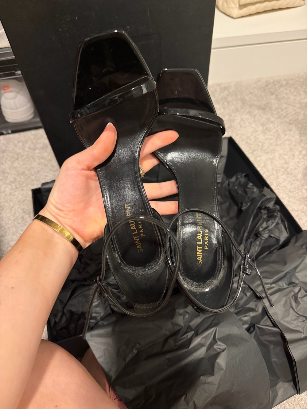 Authentic Saint Laurent OPYUM SANDALS IN PATENT LEATHER BLACK - Picture 8 of 8